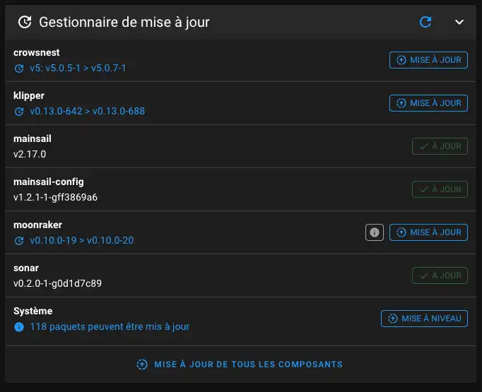 Gestionnaire de mise à jour avant mise à niveau