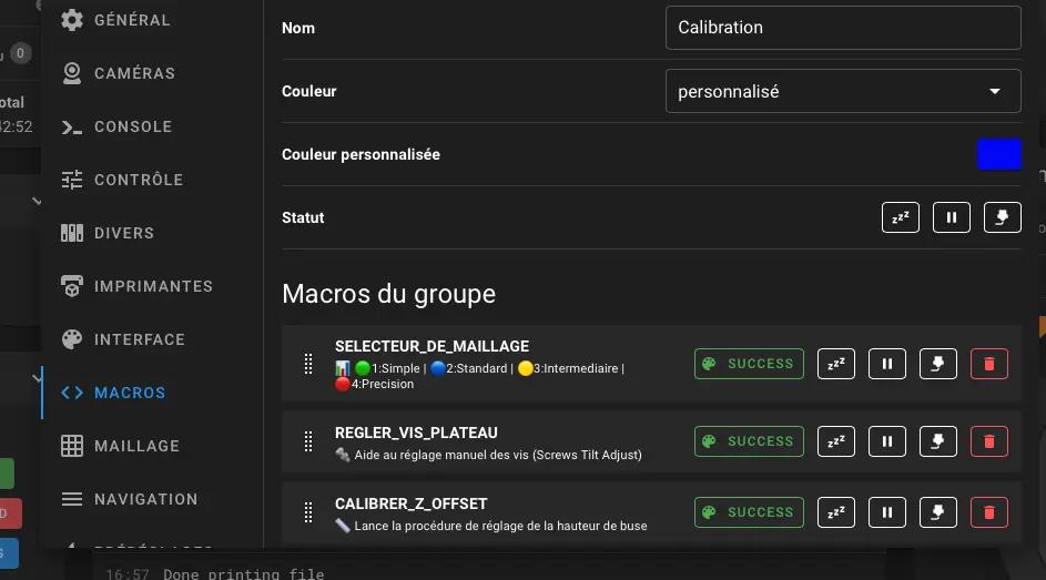 Gestion avancée des groupes de macros dans Mainsail